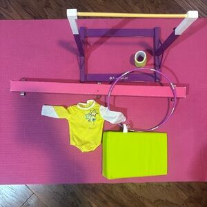 American Girl Gymnastics Set with Pink and Purple Equipment